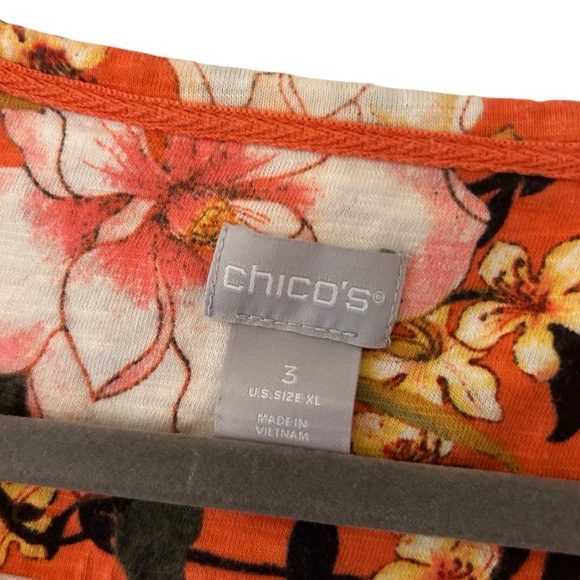 Orange Floral Design Top Shirt V-Neck Style Chico’s Blouse Women’s Size XL Fit! - Picture 3 of 3
